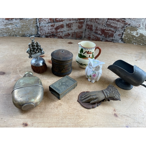 124 - Group Of Small Collectables Inc. Hip Flask, Matchbox Holder & Aynsley