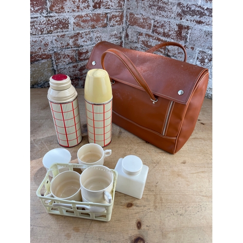 128 - Vintage Brexton Picnic Set With Thermos Flasks