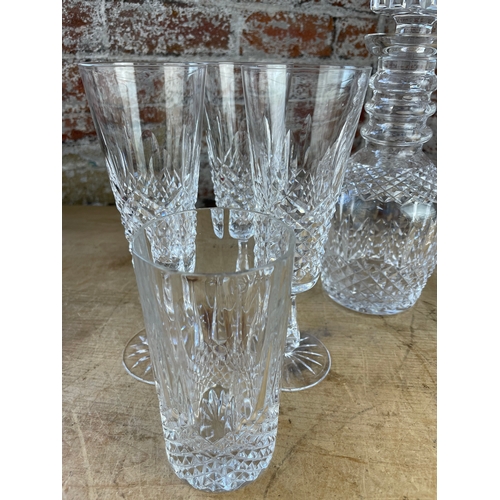 206 - Waterford Crystal Champagne Flutes, Cut Glass Decanter & Glasses