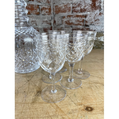 206 - Waterford Crystal Champagne Flutes, Cut Glass Decanter & Glasses