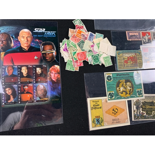 186 - Mixed Interest Stamps and Currency - Royal Mail Mint Stamps, Star Trek US. Stamps, Vintage Stamps, D... 