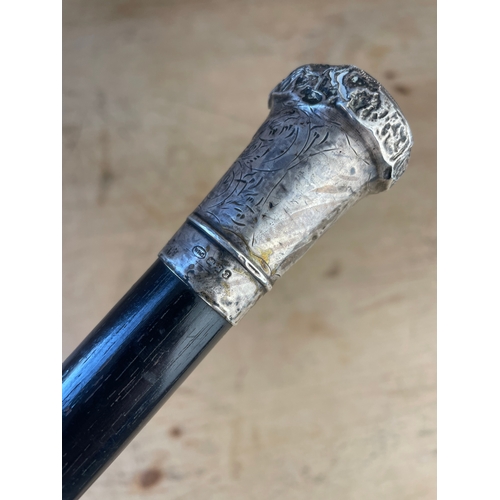 143 - Silver Topped Ebonised Cane / Walking Stick