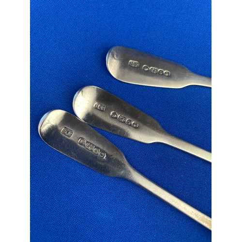 12 - Trio Of Victorian Hallmarked Silver Fiddleback Tea Spoons. James Beebe London 1840. 54.77g