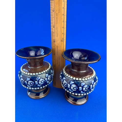 247 - Pair Of Doulton Lambeth Miniature Urn Shape Vases c1910 Signed Rosina Brown