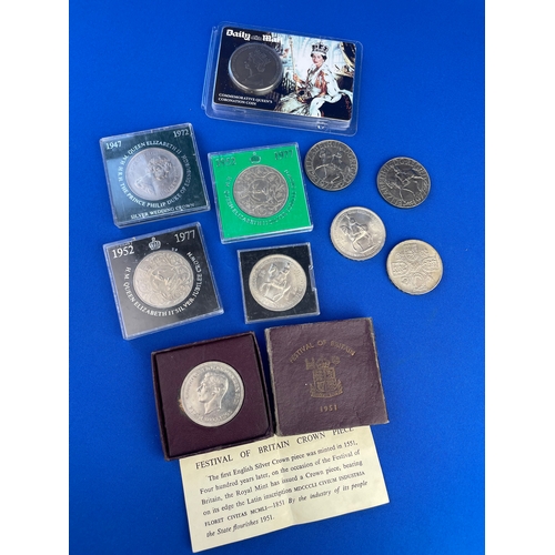 191 - Selection Of Commemorative Coinage Including Festival Of Britain Coin. 10 In Total,