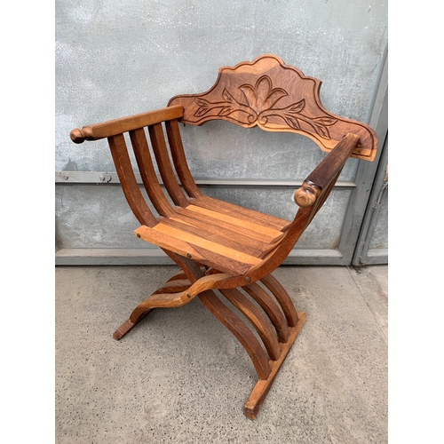 382 - Carved Savonarola Folding Travelling Chair