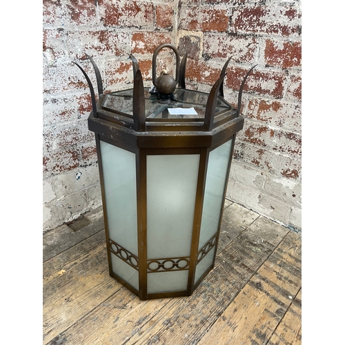 362 - Early Large Brass Hanging Octagonal Lantern Style Lamp Shade 60cm Tall & 35cm Diameter