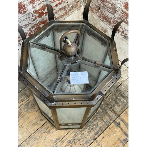 362 - Early Large Brass Hanging Octagonal Lantern Style Lamp Shade 60cm Tall & 35cm Diameter