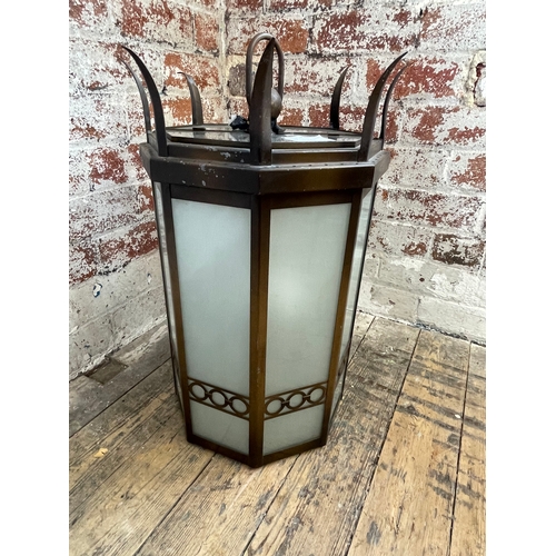 362 - Early Large Brass Hanging Octagonal Lantern Style Lamp Shade 60cm Tall & 35cm Diameter