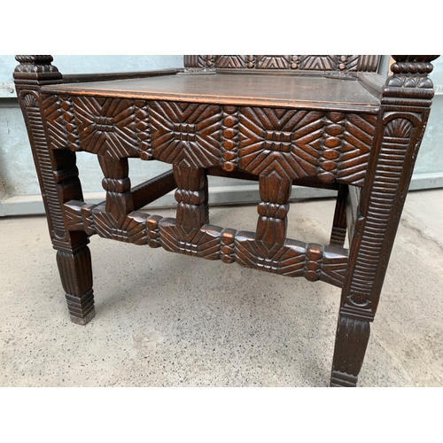 371 - Highly Carved Antique Wainscot Hall Chair