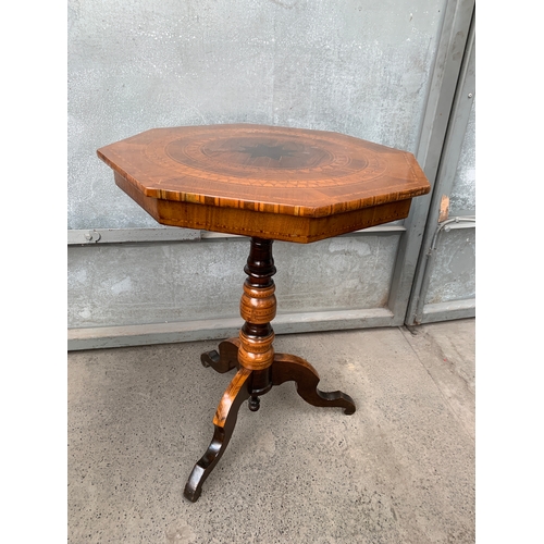 372 - Heavily Inlaid Octagonal Starburst Occasional Table