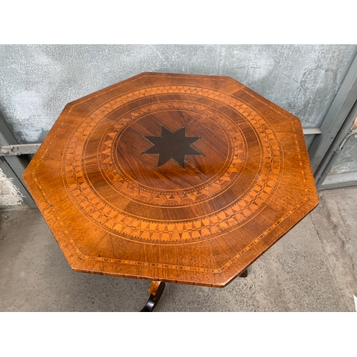 372 - Heavily Inlaid Octagonal Starburst Occasional Table