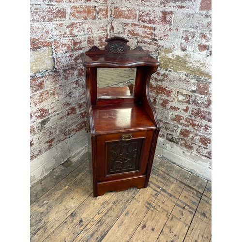 384 - Victorian Coal Scuttle With Shelf & Bevelled Mirror. Handles Need Attention.