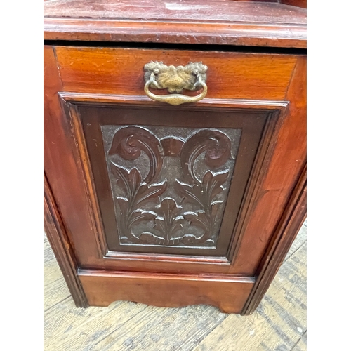 384 - Victorian Coal Scuttle With Shelf & Bevelled Mirror. Handles Need Attention.