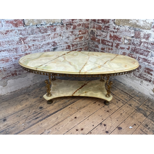 385 - Hollywood Regency Onyx & Gilt Table With Cherub Detail Legs