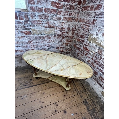 385 - Hollywood Regency Onyx & Gilt Table With Cherub Detail Legs