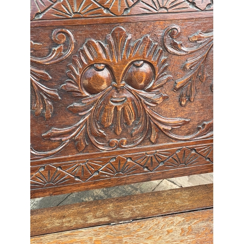 407 - Carved Oak Monks Bench