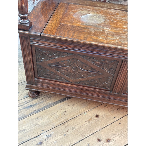 407 - Carved Oak Monks Bench