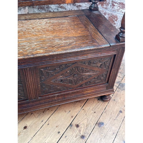 407 - Carved Oak Monks Bench