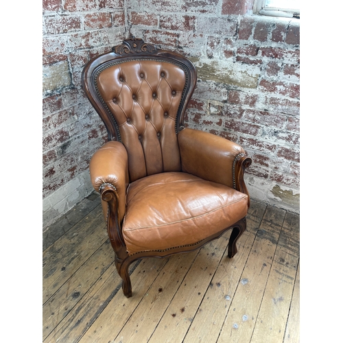 429 - Victorian Balloon Back deep Button Leather Armchair Chesterfield Style