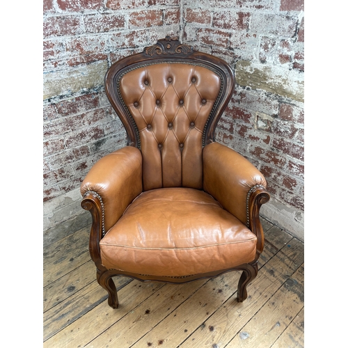 429 - Victorian Balloon Back deep Button Leather Armchair Chesterfield Style