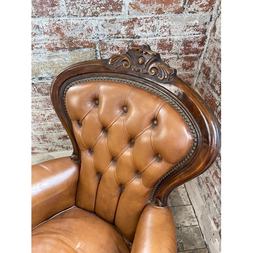 429 - Victorian Balloon Back deep Button Leather Armchair Chesterfield Style