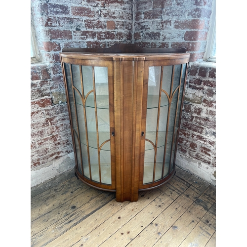 393 - Vintage Walnut Bow Front China Cabinet.