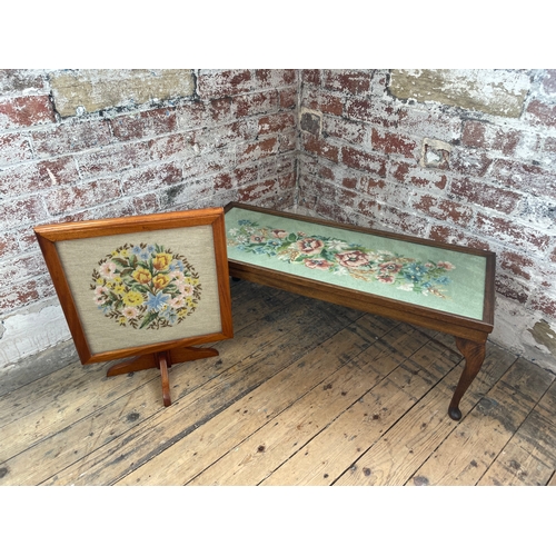 394 - Vintage Tapestry Top Coffee Table & Folding Screen Table