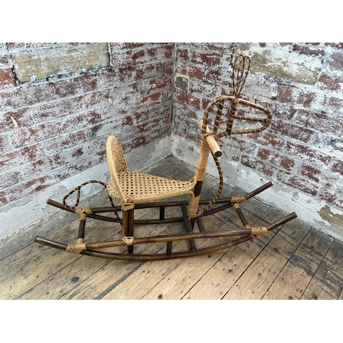 217 - Vintage Bamboo & Wicker Rocking Horse