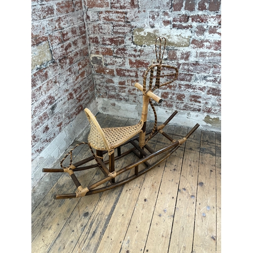 217 - Vintage Bamboo & Wicker Rocking Horse