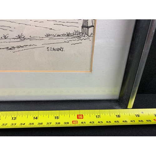 285 - Original J. Calvert Pen Line Drawing Framed and Glazed