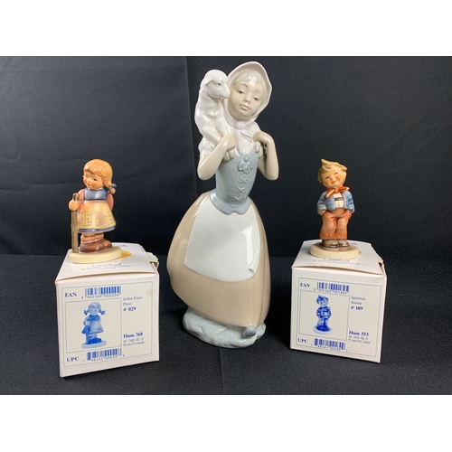 263 - Two Hummel Goebel #029 and #189 alongside Nao by Lladro Shepherdess Figurine