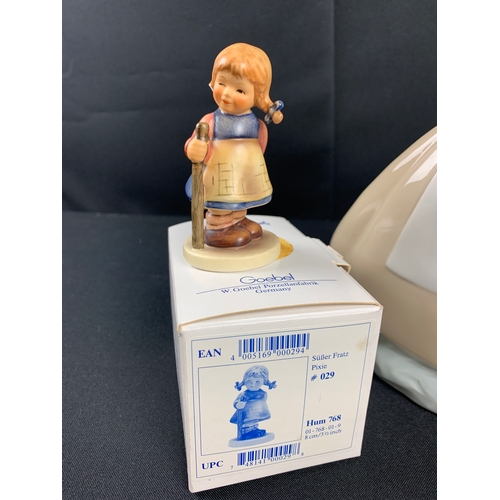 263 - Two Hummel Goebel #029 and #189 alongside Nao by Lladro Shepherdess Figurine