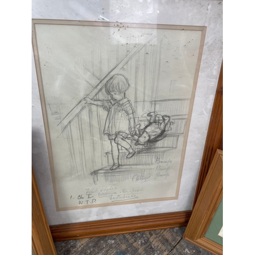 286 - Vintage Framed Winnie The Pooh Prints