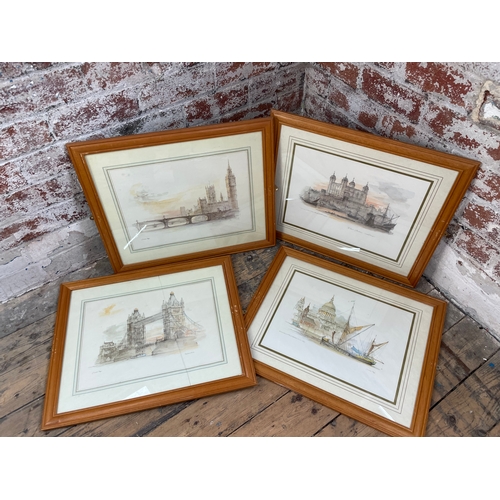 287 - Four Framed Prints Of London By Mads Stage