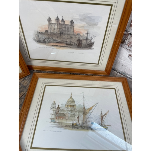 287 - Four Framed Prints Of London By Mads Stage