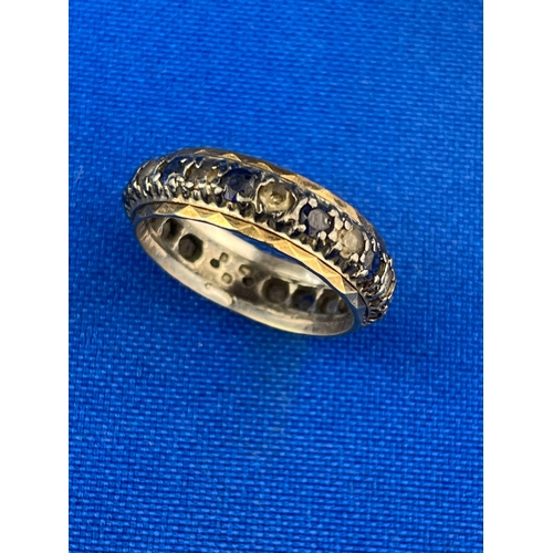 2 - Hallmarked Silver & Gold Eternity Ring Set With Diamonds & Sapphires 2.5g Gross Size K/J