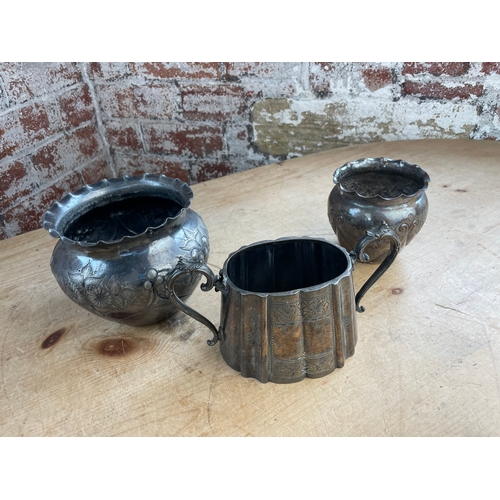 166 - Silver Plated Plant Pots & Sugar Bowl