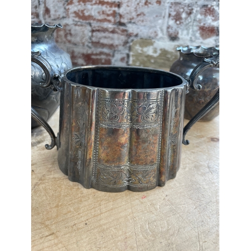 166 - Silver Plated Plant Pots & Sugar Bowl