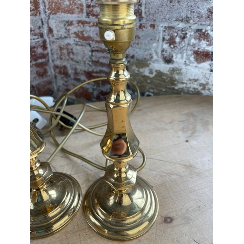 365 - Two Vintage Brass Candlestick Lamp Bases