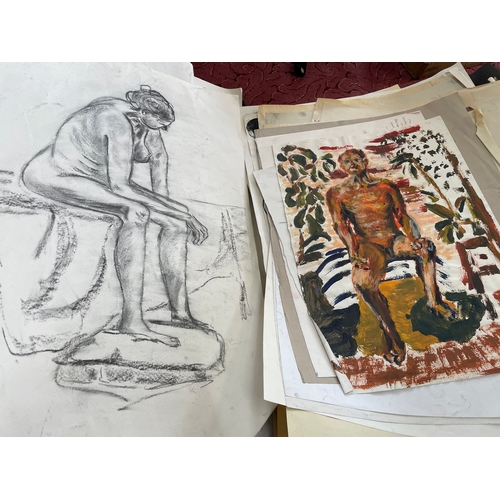 337 - Large Student Art Portfolio Inc. Block Prints & Life Drawing, Nudes.