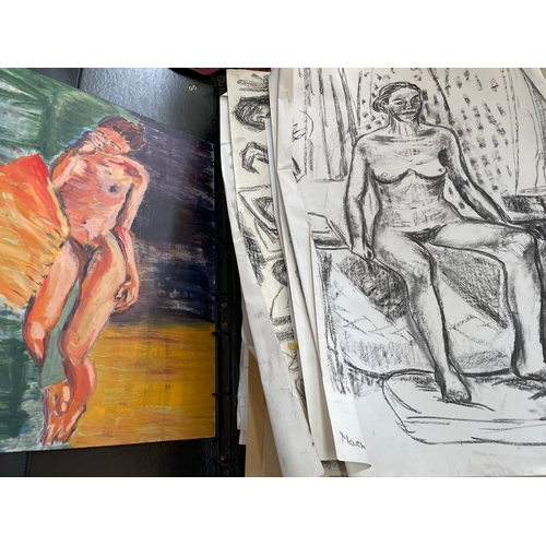 337 - Large Student Art Portfolio Inc. Block Prints & Life Drawing, Nudes.