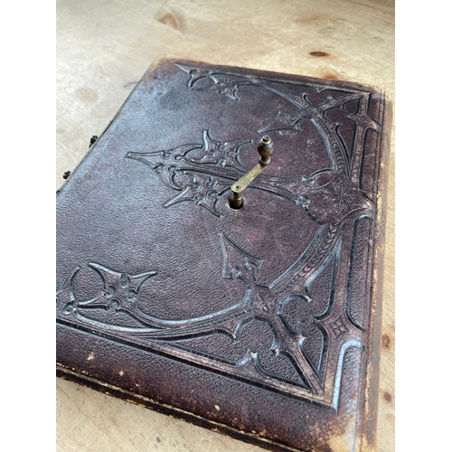 332 - Victorian Leather Bound Musical Photograph Album With Photographs