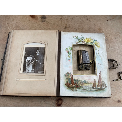 332 - Victorian Leather Bound Musical Photograph Album With Photographs