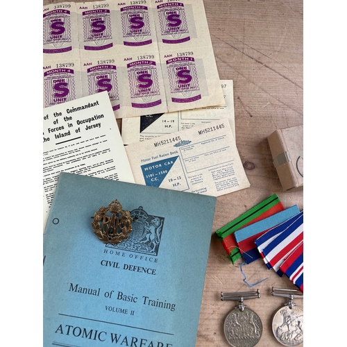 316 - WWII World War 2 Service Medals Inc. Defence Medal, Star & France & Germany Star Alongside Ration Bo... 