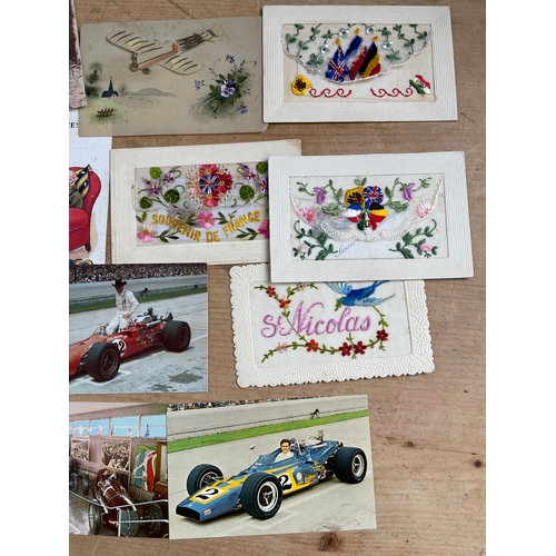 317 - Vintage Postcards Inc.Racing Cars, Celluloid & Embroidered