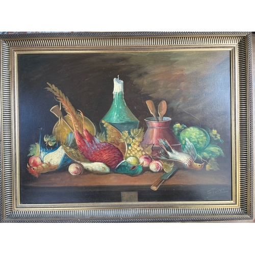 351 - Original Signed Still Life With Game Acrylic On Canvas