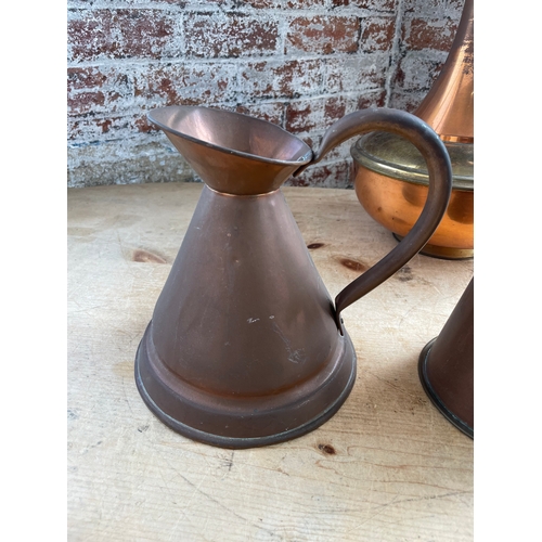 254 - Group Of Copper Jugs Previously Owned By The Sugden Family Of Wood Lane Hall Sowerby Bridge