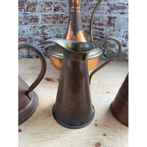 254 - Group Of Copper Jugs Previously Owned By The Sugden Family Of Wood Lane Hall Sowerby Bridge