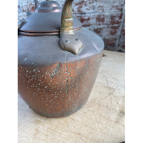 255 - Antique Copper Kettle With Hinged Lid & Small Copper Bed Pan. Previously Owned By The Sugden Family ... 